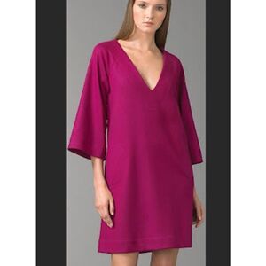 Diane Von Furstenberg DVF Aidia Wool Shift Dress Magenta Pockets sz 6 Career